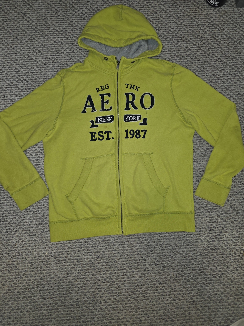 Y2k Aeropostale Mens Neon Yellow Zip-Up Hoodie Size Xl